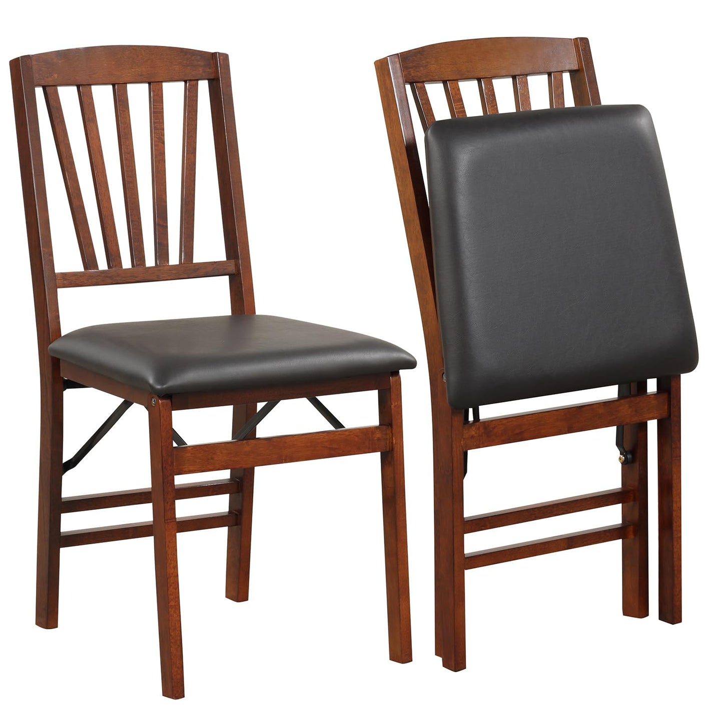 Giantex Folding Dining Chairs Set of 2, Foldable Wood Kitchen Chairs with Padded Seat, Solid Wood Frame, Max Load 400 Lbs, No Assembly Easy to Store Wooden Dining Chairs for Apartment, Small Space