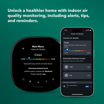ecobee Smart Thermostat Premium with Smart Sensor and Air Quality Monitor - Programmable Wifi Thermostat - Works with Siri, Alexa, Google Assistant, Black