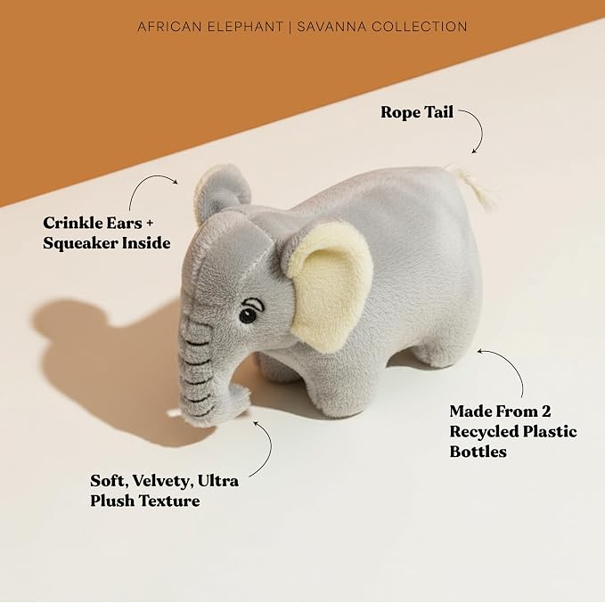 Dog Toys | Plush Elephant Stuffed Animal for Dogs | Eco Friendly Small Dog Toy