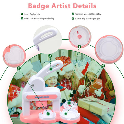 3-In-1 Badge Maker Machine,Upgrade No Assembly Required Button Maker Artist with 86 Sets Parts,DIY Pin Maker Press Machine Badge Punch Kit Present for Kids and Adults,Pink (Multiple Sizes Supported)