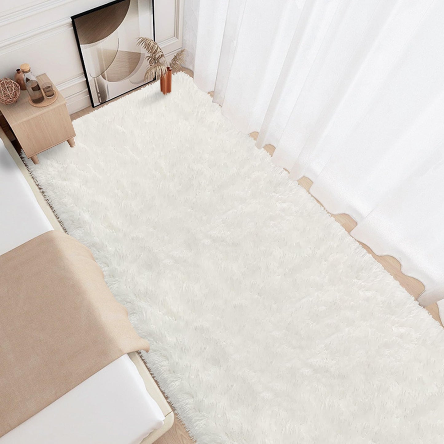TENNOLA 3x10 Feet White Soft Shag Runner Rug for Bedroom Fuzzy Fluffy Rugs with Non-Slip Bottom for Hallway Bedside Living Room Dorm, Furry Area Rug for Nursery Playroom Indoor Home Decor