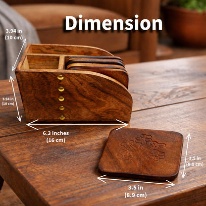 Divit Wooden Drink Coasters Eco-Friendly, Super Absorbent, Handcrafted Antique Look | Tea & Coffee Coasters for Table Protection, Reusable Rustic Home & Office Décor (Dining Table Organizer)