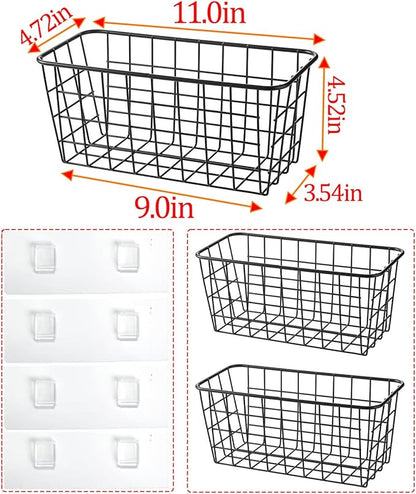 Black Hanging Wall Baskets, inside cabinet door organizer, Adhesive Wire Wall
