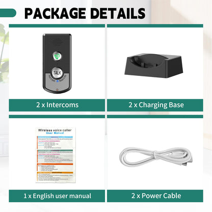 2 Way Wireless Intercom, Portable 1000m Long Range Intercomunicador Home Communication System Doorbell Unit, Range Indoor Intercoms Calling System Room to Room Intercom for House, Hospital, Hotel