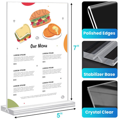 Acrylic Sign Holder 5x7, 11 Pack Clear TableTop Sign Holder-Sided, Plastic Flyer Display Holder with Vertical Base, Clear Flyer Stand Menu Table Display Holders for Restaurants Office Store Show Fair