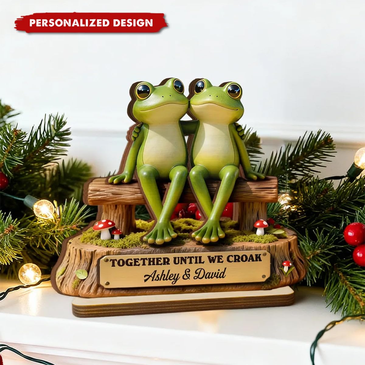 Personalized Frog Couple Wooden Plaque-Gift For Couple Custom Name Date Photo Home Decor Desk Sign Shelf Sitter Unique Cute Animal Lover Romantic Present