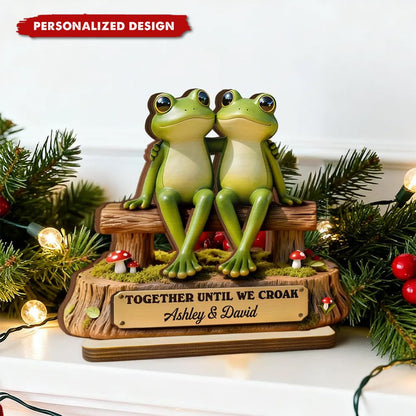 Personalized Frog Couple Wooden Plaque-Gift For Couple Custom Name Date Photo Home Decor Desk Sign Shelf Sitter Unique Cute Animal Lover Romantic Present