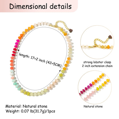 Gemstone Beaded Necklace for Women Colorful Natural Stone Freshwater Pearl Surfer Beach Rainbow Necklace Jewelry Gift (colorful -04)
