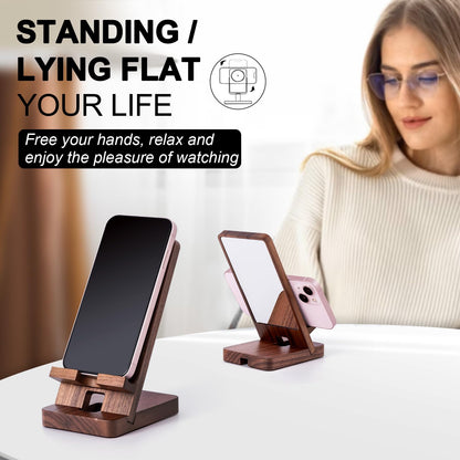 LIKSANGMETALS Wooden Countertop Cell Phone Holder with Mirror, Walnut