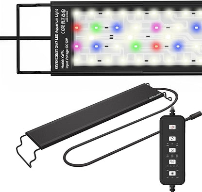 24/7 Mode LED Aquarium Light for 30-36 Inch Plant & Fish Tank, IP68 Full Spectrum Light, Sunrise-Daylight-Moonlight, White Red Green Blue Pink LEDs with Extendable Brackets for Freshwater