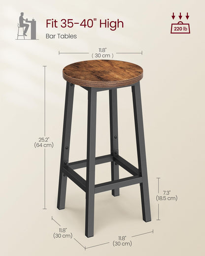 VASAGLE Bar Stools Set of 2, Counter Height Stools, Steel Frame, 25.2 Inch Tall, for Kitchen Dining, Easy Assembly, Industrial Design, Rustic Brown and Black ULBC32X