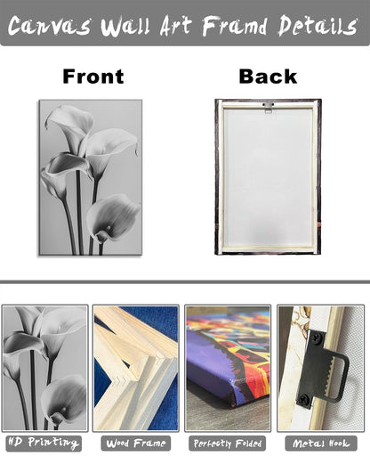 Black and White Flower Wall Art Calla Lily Picture Elegant Floral Canvas Prints Modern Painting Ready to Hang for Bathroom Living Room Bedroom Home Office Decor Framed(Flower-12,12.00"x18.00")