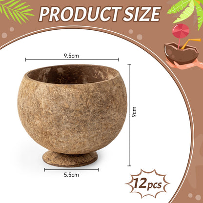 Hushee 12 Pcs Natural Coconut Shell Cups for Party Real Coconut Bowls for Hawaiian Luau Party Supplies, Tropical Tiki Decorations & Candy Buffet Favor Holders