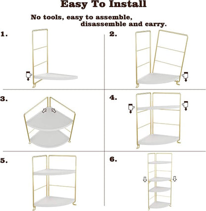 2-Tier Kitchen Spice Rack-Corner Bathroom Shelf- Triangle Standing Storage Rack for Bathroom, Living Room, Bedroom, Kitchen (Golden)