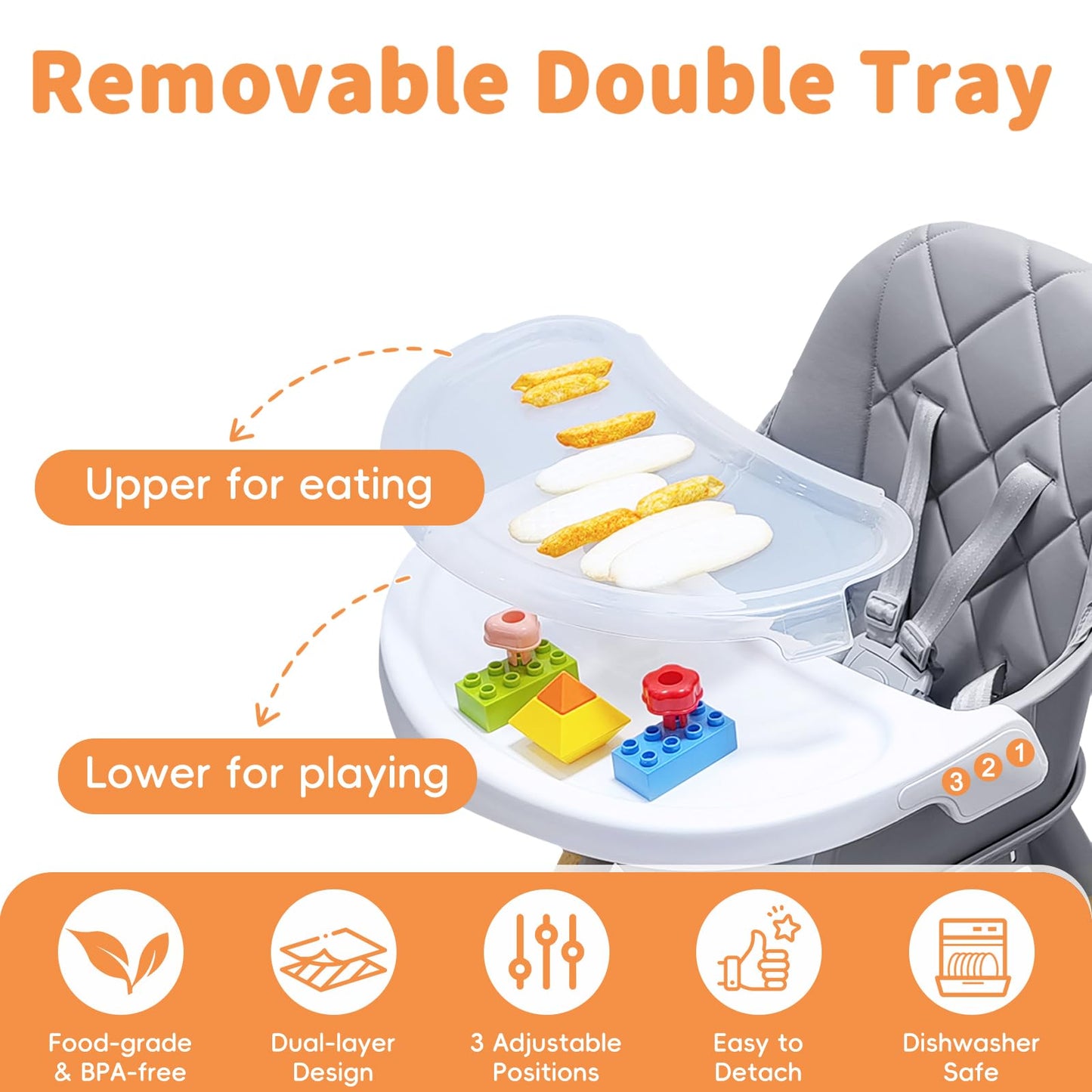 Babyliebe Baby High Chair, 8 in 1 Convertible Wooden High Chair for Babies and Toddlers, Converts to Booster Seat, Toddler Chair & Stool, with Removable Double Tray, Adjustable Legs & Footrest (Gray)