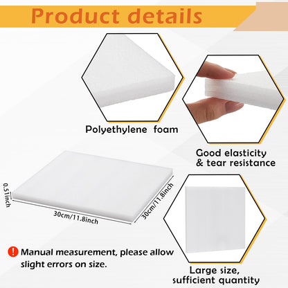 Frienda 8 Pcs Polyethylene Foam Sheet, 12 x 12 x 0.5 Inch Cuttable Packing Foam Pad Cushioning for Tool Box, Cases Craft Shipping Moving and Storage (White)