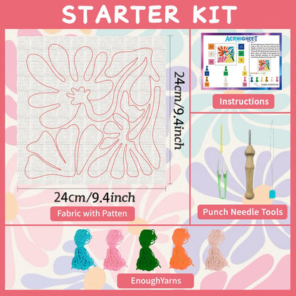 ACRNIGHEET Punch Needle Kits for Adults Beginners Include Instructions, Boho Flowers Punch Needle Embroidery Kit, Pre-Printed Pattern, Embroidery Hoop, Yarns, Needles, DIY Crafts Gifts Idea