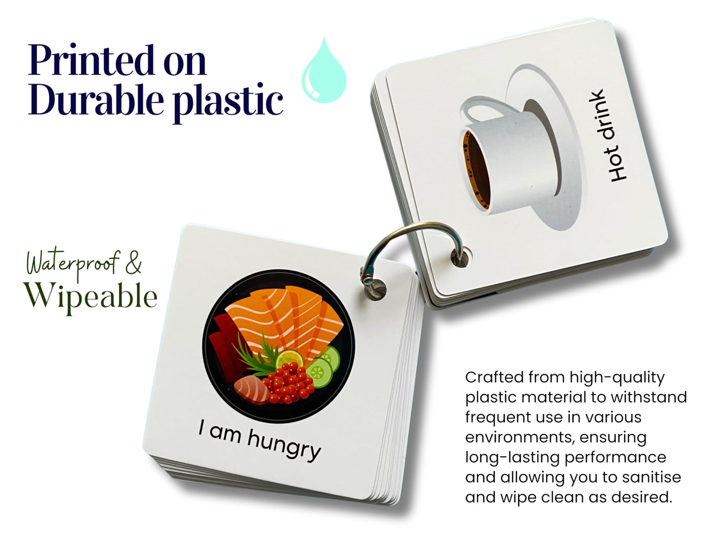 Plastic Communication Cards, 60 Basic Communication, Special Needs, Autism, Toddler, Hospital Cards, Non Verbal Speech Therapy, Senior