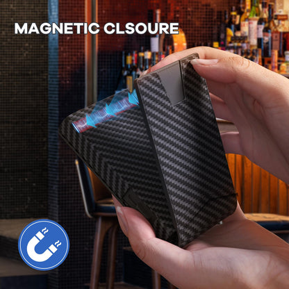 HLHGR Wallet for Men, Gift Boxed Slim Minimalist Wallet for Men with Money Clip and Genuine Leather Slots RFID Blocking Pop Up Metal Aluminum Smart Wallet Card Case (Carbon Fibre Black)