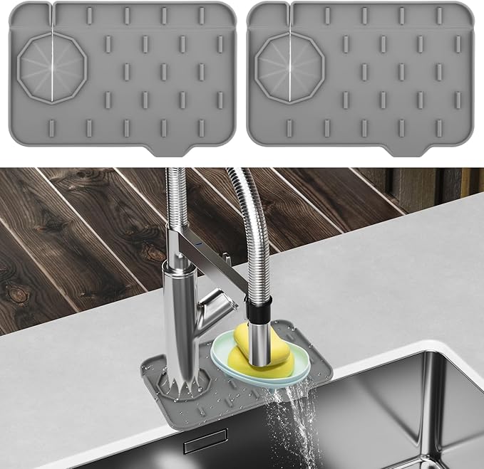 2Pcs Silicone Sink Faucet Splash Guard Mat, Soap Dish Pad Faucet Handle Drip