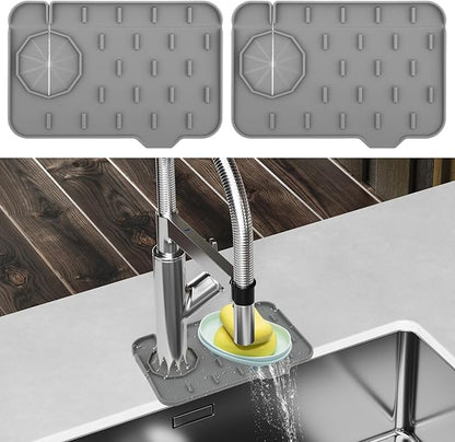 2Pcs Silicone Sink Faucet Splash Guard Mat, Soap Dish Pad Faucet Handle Drip