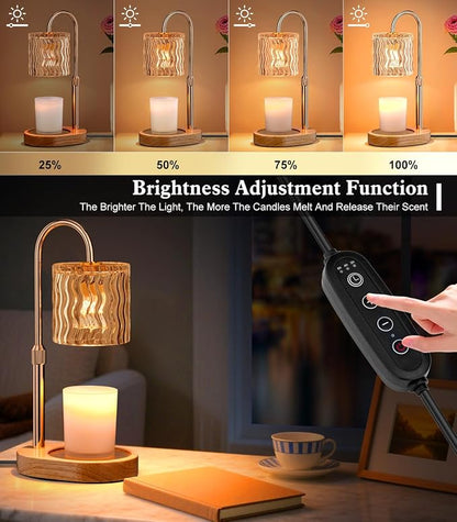 Candle Warmer Lamp Electric: Dimmable Timer Candles Warming Lamps - Height Adjustable Burner Jar - No Flame Scented Melts Wax - All Candle Jars Table Light Home Decor