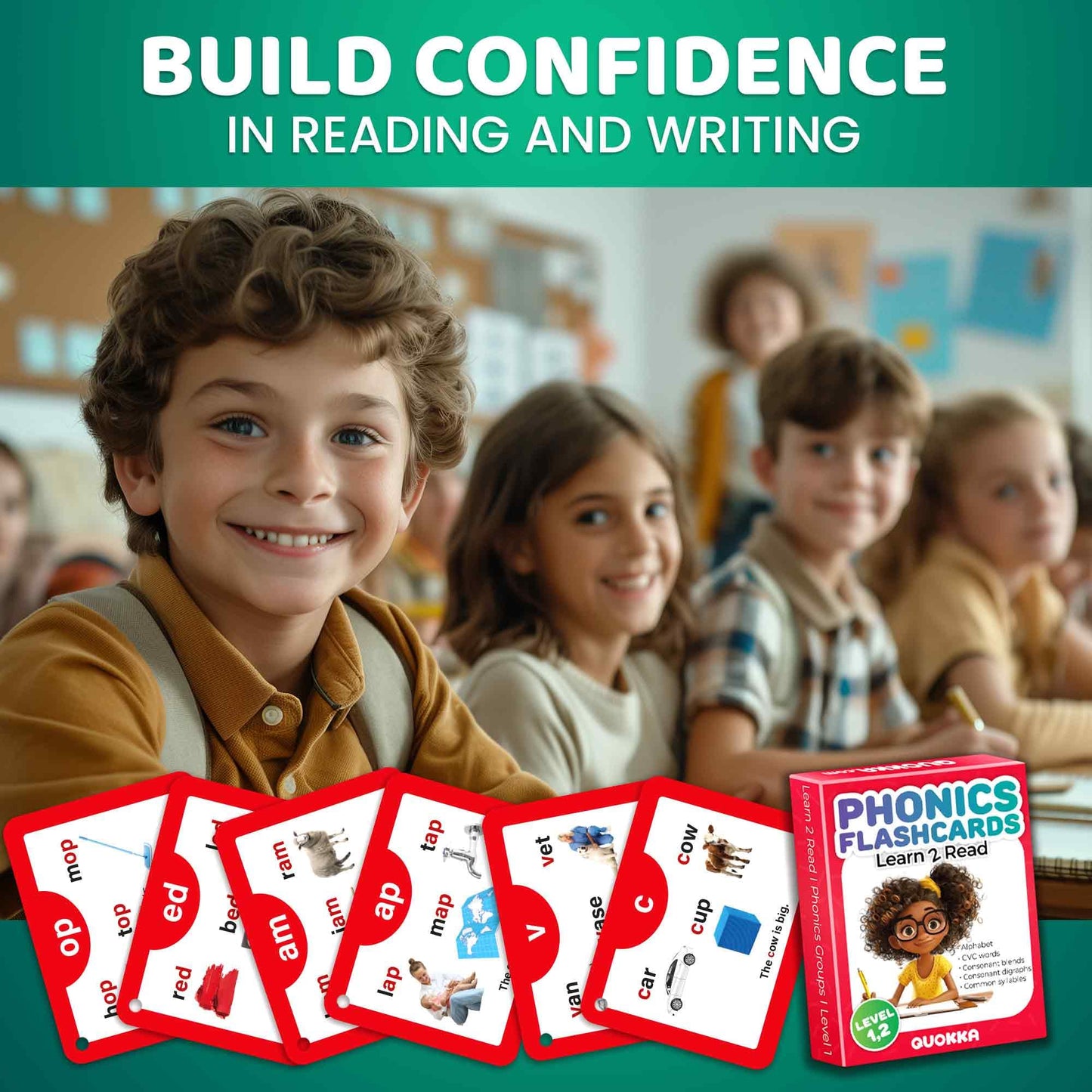 QUOKKA English Alphabet CVC Flash Cards – Learn to Read Set for Kids Ages 3-5 and 4-8 – Phonics Cards for Toddlers 2-4 Years and Kindergarten Learning – Reading Tools for Kids & Homeschool Essentials