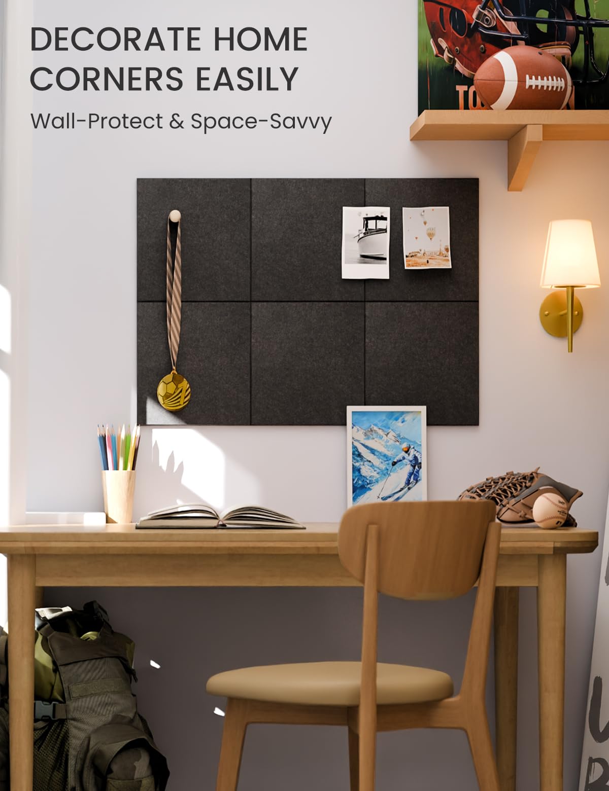 Felt Bulletin Board Tiles -28"x18" Cork Board Alternative for Office Decor, Push Pin Board Wall Organizer 6-Pack - Charcoal Gray