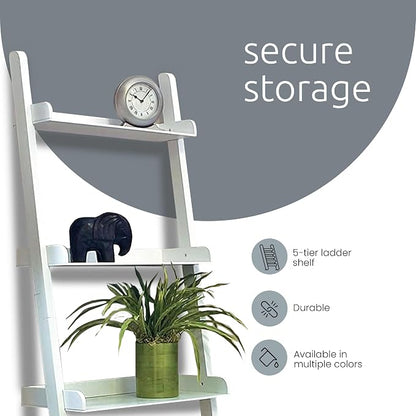 Kiera Grace Providence Hadfield 5 Tier Ladder Shelf, Leaning Bookshelf Storage Rack for Home, Office, 18" x 67", Cloud Grey