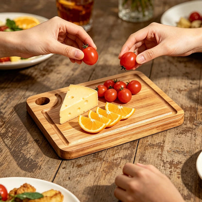 Gtencemen Small Acacia Wood Cutting Boards for Kitchen with Hanging – Mini Wooden Cutting Board with Juice Groove for Vegetables, Fruit, Bread, Meat - BPA Free, 9" x 6.5"