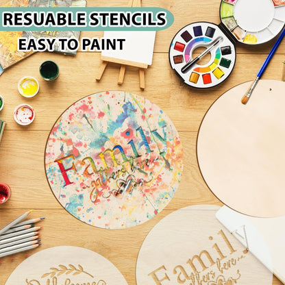 12 Inch Wood Circles for Crafts, 10Pcs Unfinished Wood Rounds with 4 Stencils & Painting, DIY Wooden Crafts for Door Hanger, Sign, Wood Burning, Painting, Gifts for Father's Day Home Decor