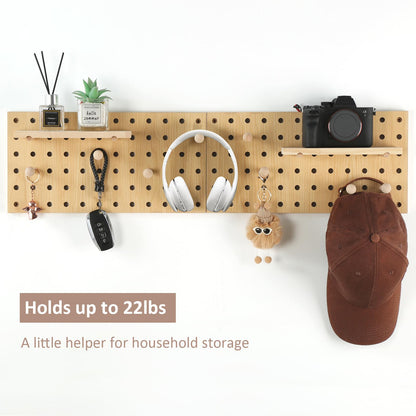 UMICAL 2 Pack Beige Wooden Pegboard Modular Wall Organizer