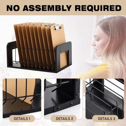Yookeer 1 Pcs Vertical Clipboard Holder, Desk File Organizer Storage Rack, 12 Slot Wooden and Metal Clipboard Organizer, Storage Stand Rack for Home, Office, No Assembly Required (Black)