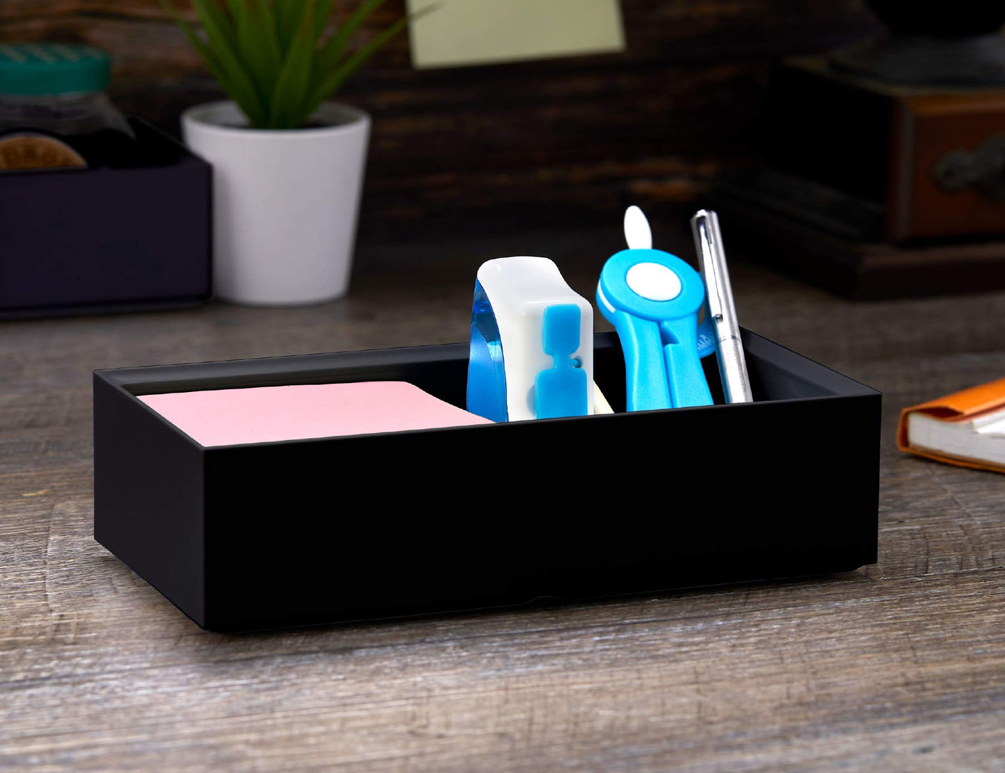 Bostitch Office Konnect Desk Organizer Accessory Tray & Storage Cup Bundle, Stacks for Desktop Storage,Makeup Organization, Black