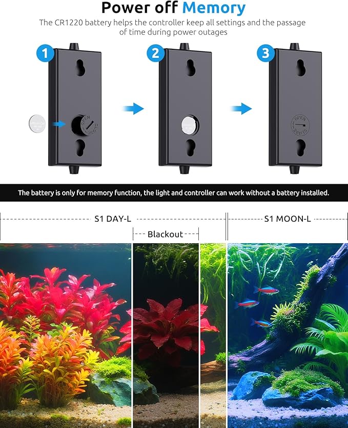 SEAOURA Aquarium LED Light with Thermometer, 12-18in Full Spectrum Lights for Fish Tank, 24/7 Programmable with Power Off Memory, WRGB Custom, 20 Level Dimmable Brightness for Freshwater Aquariums