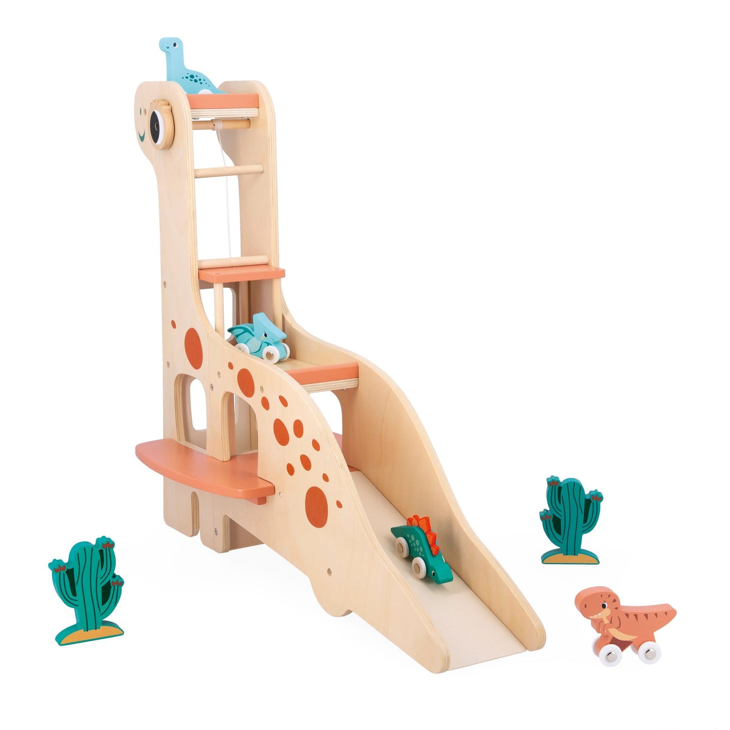 Janod - Dino Wooden Dinosaur Garage - Imaginative Play - Encourages Creativity and Storytelling - Enhances Motor Skills Design, Safe for Kids - Ages 2-6 Years - J05835