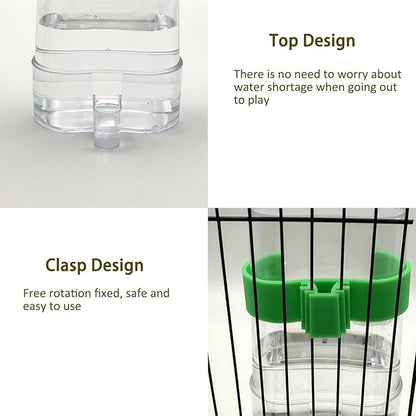 Automatic No Mess Bird Feeder Water Dispenser Set, Acrylic Transparent Parakeet Cage Accessories Bird Feeder and Waterers in Cage for Small and Medium Cockatiels, Finches, Lovebirds