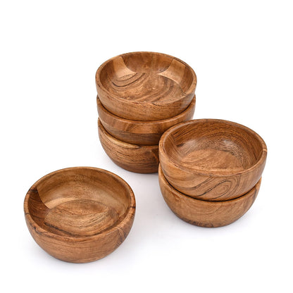 Kaizen Casa Bowl Set of 6 Wooden Bowls for Food, Condiments, Sides, Appetizers Handcrafted Eco-Friendly Serving Bowls for Snacks & Entertaining (5" X 5" X 2")