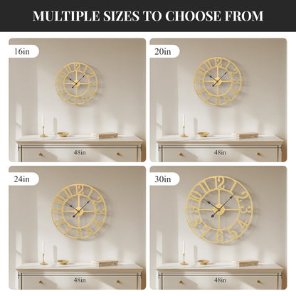 Large Wall Clock Gold Clocks for Living Room, 24 Inch Decorative Wall Clocks Battery-Operated, Modern Metal Round Clock Silent Non Ticking for Kitchen Mantel Bedroom Office Decor, Arabic Numerals