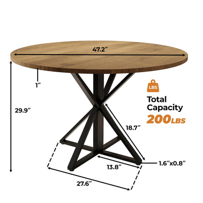 GarveeHome 47 Inch Round Dining Table for 4, Circle Kitchen Table with Pedestal Base, Farmhouse Wooden Dining Table for Small Spaces, Kitchen & Dining Room, Living Room（Brown/Only Table）