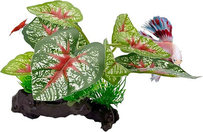 CTWPets Betta Driftwood Decor – Soft Silk Aquarium Plant for Betta Fish, Shrimp, and Tropical Tanks – Safe, Vibrant Aquascape Decoration (Red Vein)