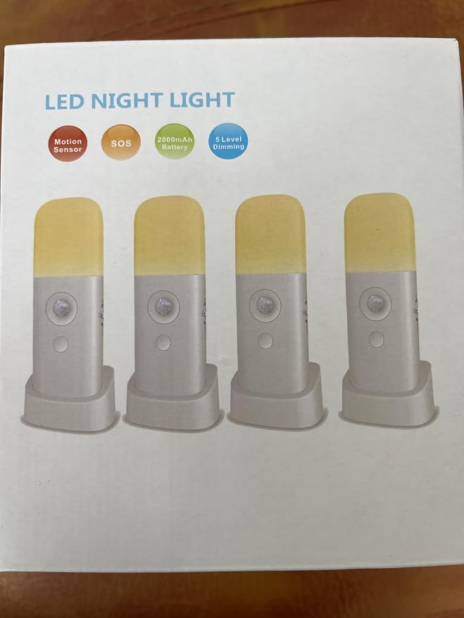 YELKO Rechargeable Motion Sensor Night Light, Battery Operated nightlights, Dimmable Motion Sensor Light Indoor, Cordless Motion Activated Night Lights for Adults, Hallway (Cool White 4Pack)