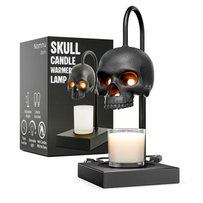Skull Candle Warmer Lamp with Timer and Dimmer *Candles NOT Included – Black Gothic Candle Lamp Warmer w/ Adjustable Height, 2 Light Bulbs – Skull Decor, Goth Gothic Decor Spooky Home & Witchy Gifts