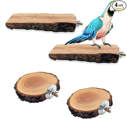Hamiledyi Wood Bird Perch 4PCS Natural Wooden Stand Platform Parrot Cage Accessories for Budgie Conure Parrot Parakeet Cockatiel Lovebird