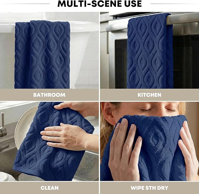 Artoid Mode 1 Pc Navy Blue 3D Diamond Grid Jacquard Hand Towels