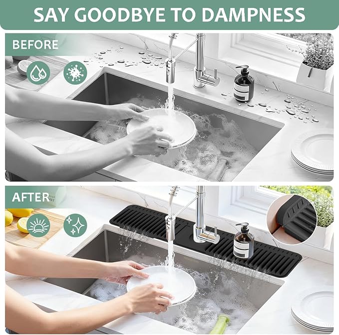 24 Inch Faucet Mat for Kitchen Sink Silicone Folding Faucet Mat for Bathroom