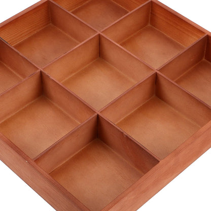 CLISPEED Wooden Multi-compartment Organizer Tray for Office Kitchen Storage and Small Parts Organizer, Brown Wood Material with Versatile Use for Cosmetics and Items on Tabletop or Room