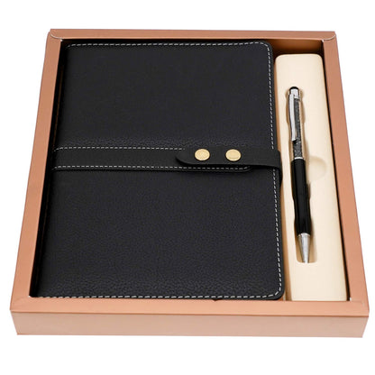 BenOpinion Hardcover Notebook Set - Thick Classic Ruled Premium Paper Notebook with Pen Loop and Pen, A5 192 Pages, Soft Faux Leather Hardcover Cover with Buckle(Black)