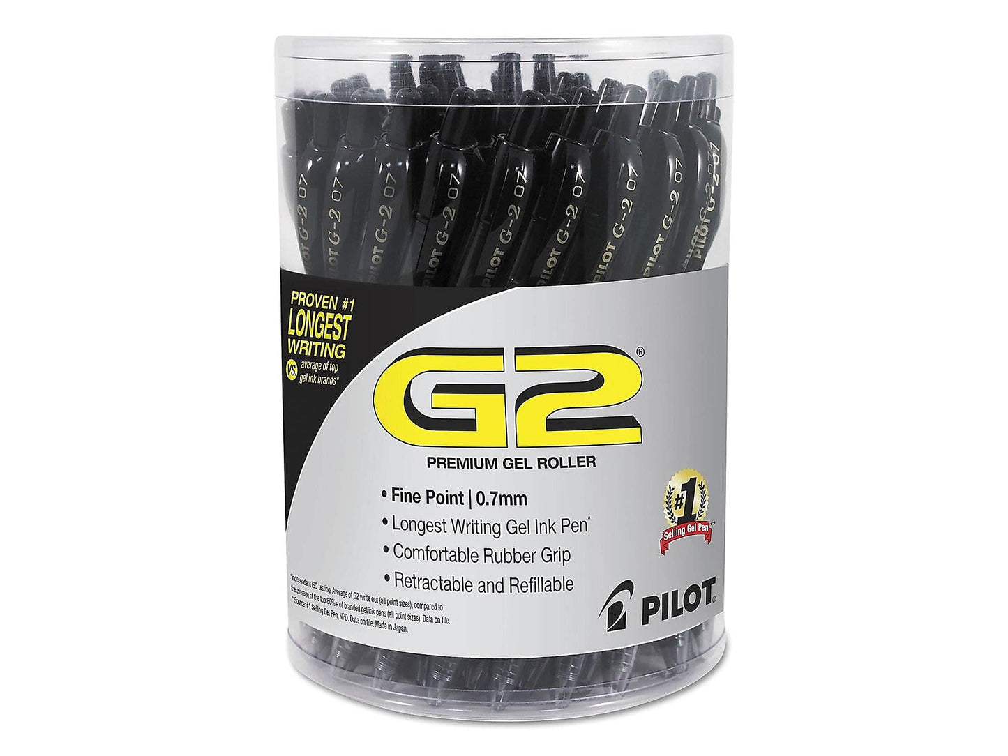 PILOT G2 Premium Gel Roller Pen, Retractable and Refillable, Fine Point 0.7 mm, Black Ink, 36 Count