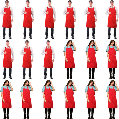 Syhood 18 Pack Bib Apron Bulk Unisex Plain Adjustable Apron with Pocket for Chef Cook Craft Kitchen Painting(Red)